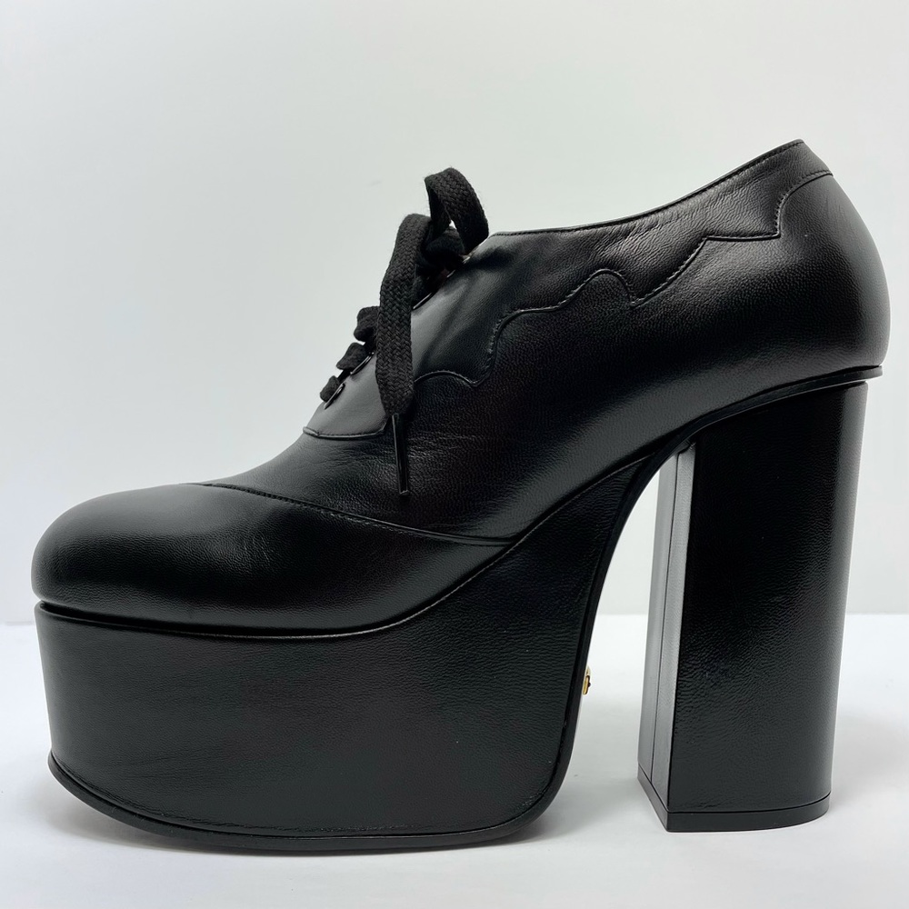 Gucci Black Leather Platform Oxford Shoes 591034 - Picture 5 of 16